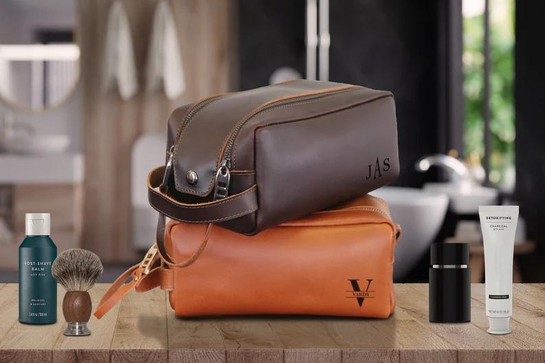 Leather Toiletry Double Zipper Bag | LB