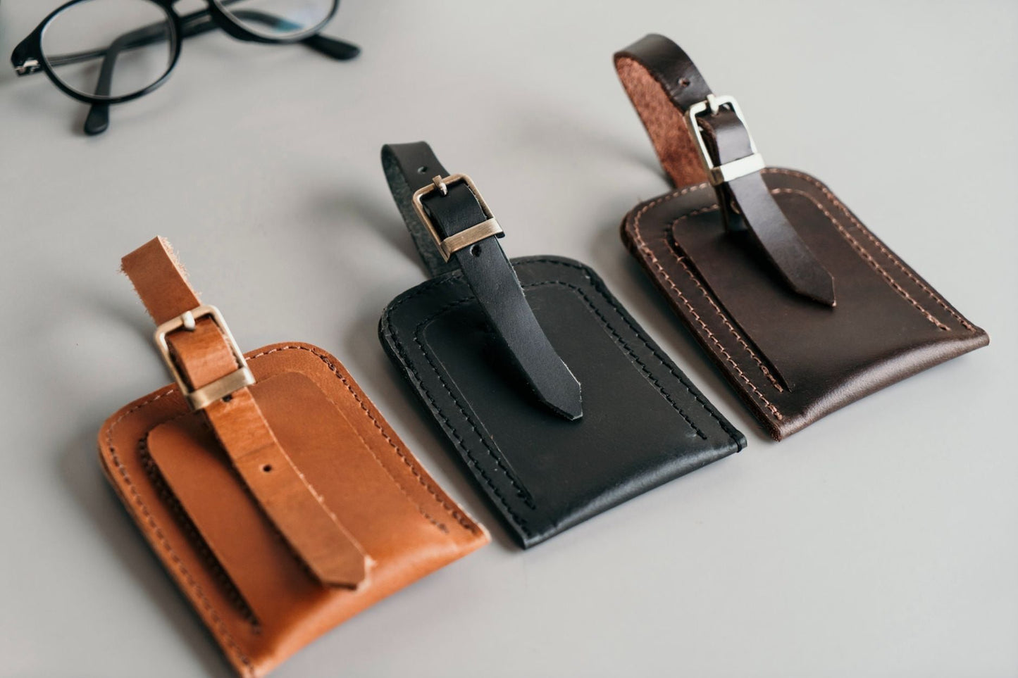 Leather Luggage Tag - Dark Brown