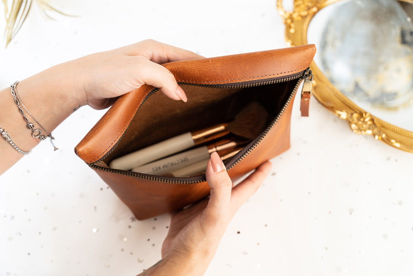 Leather Square Makeup Bag | AB