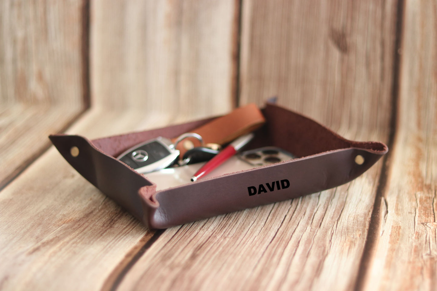 Leather Valet Tray - Dark Brown