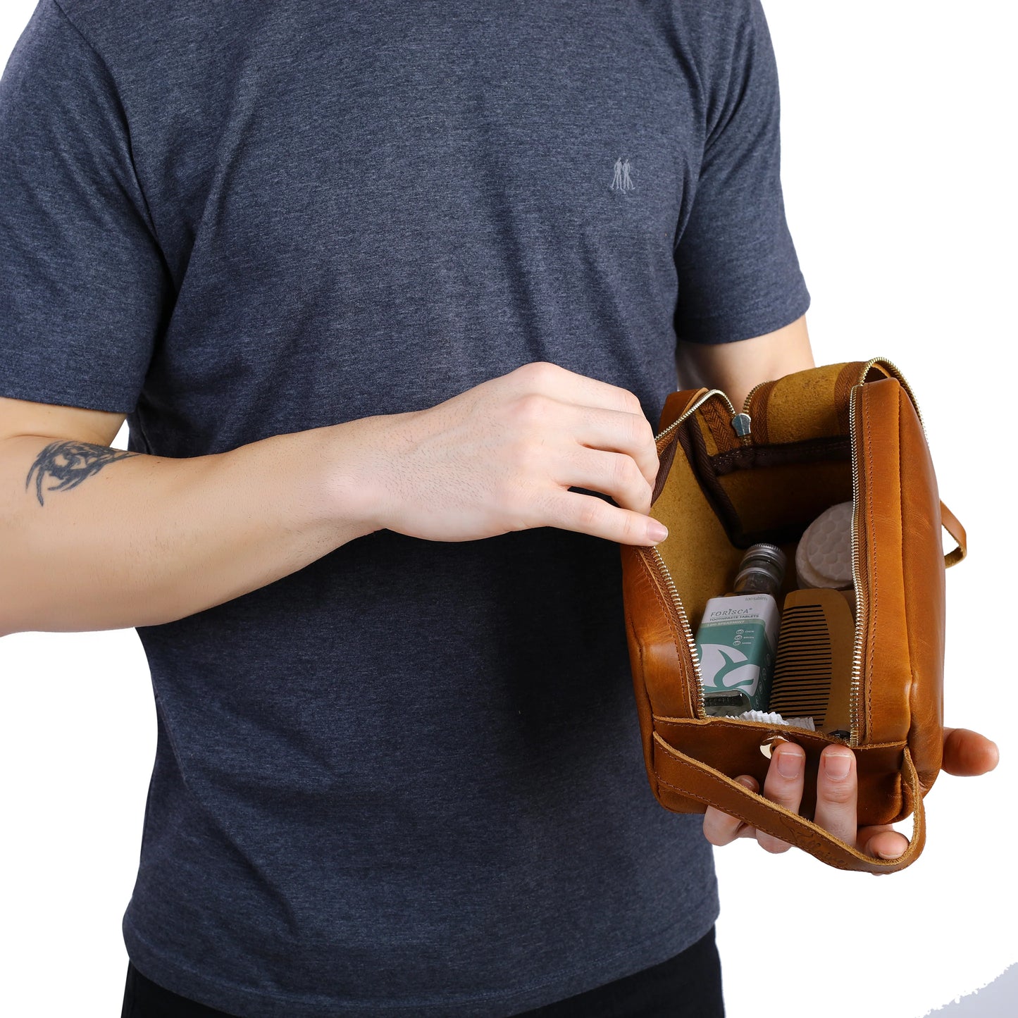 Mens Leather Double Zipper Bag