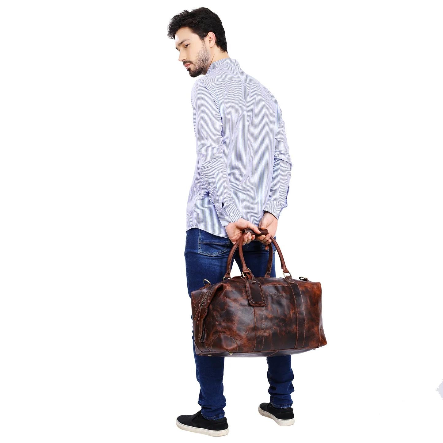 Leather Side Punch Duffle Bag | B