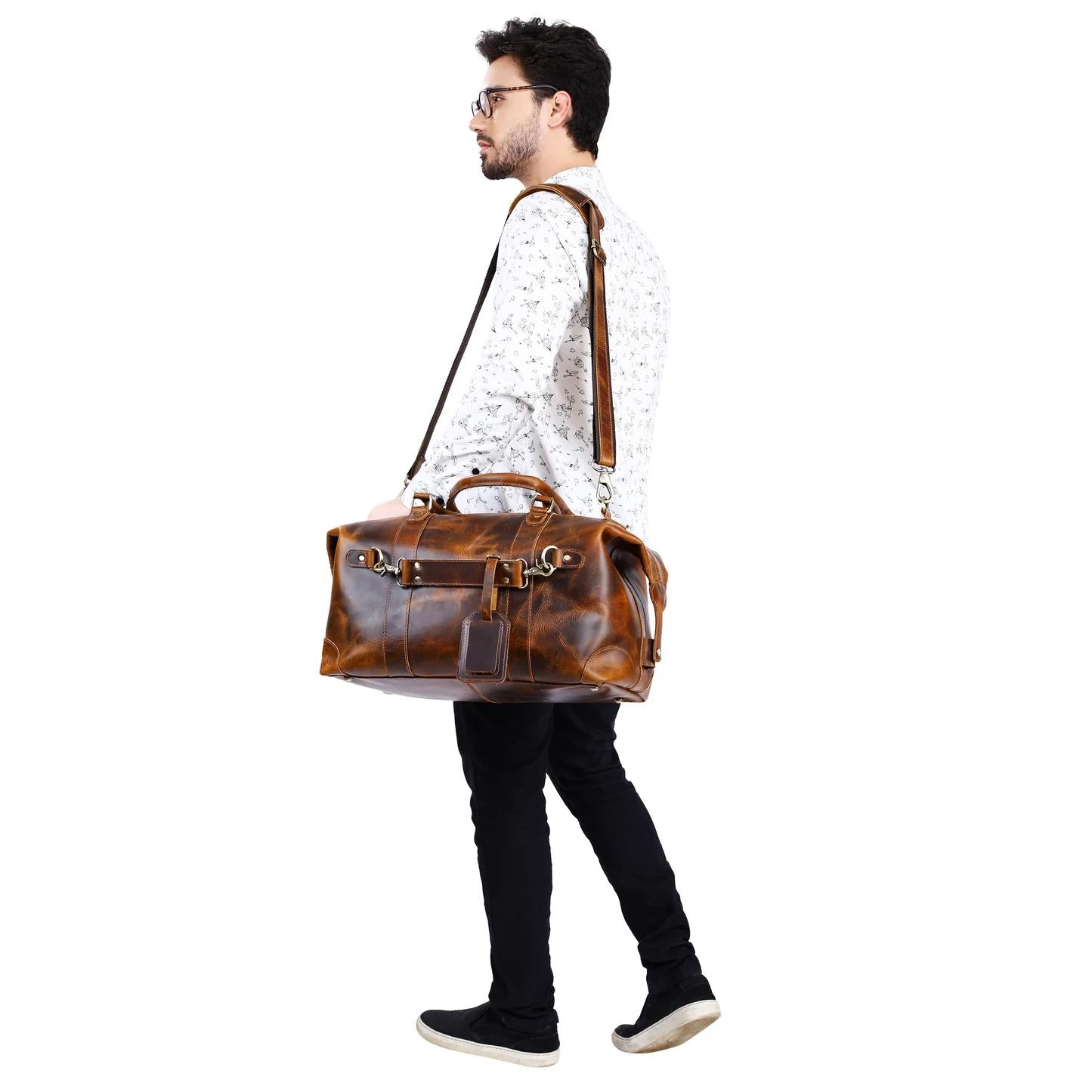 Leather Side Punch Duffle Bag | B