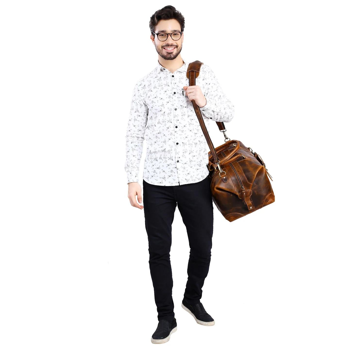 Leather Side Punch Duffle Bag | B