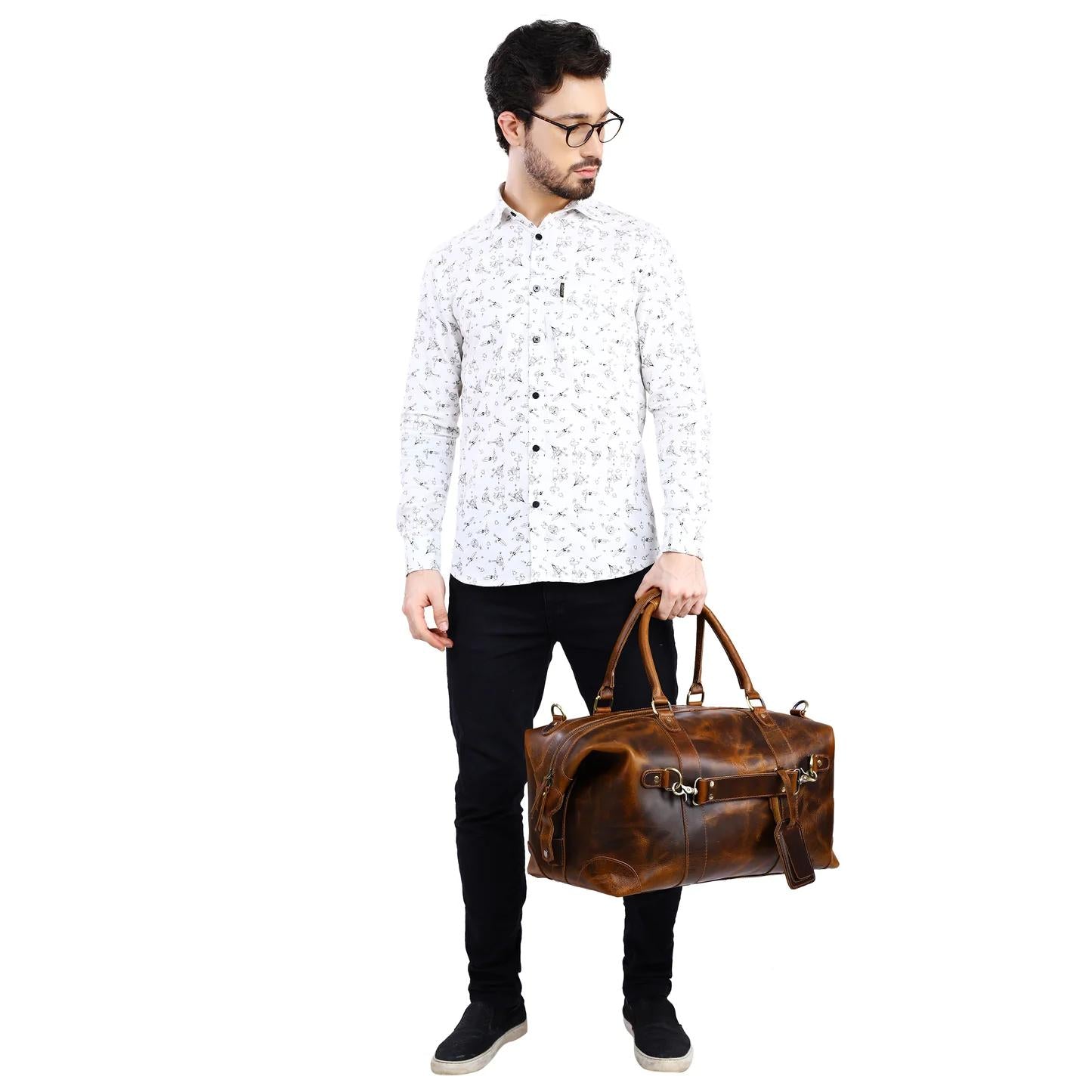 Leather Side Punch Duffle Bag | B