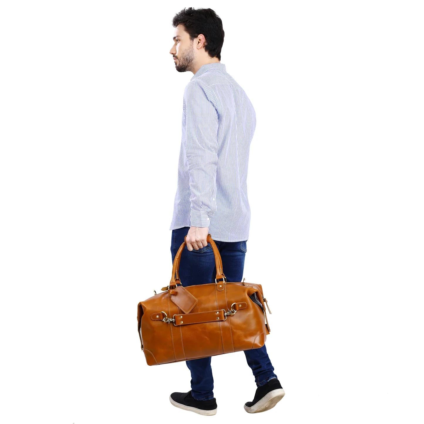 Leather Side Punch Duffle Bag | B