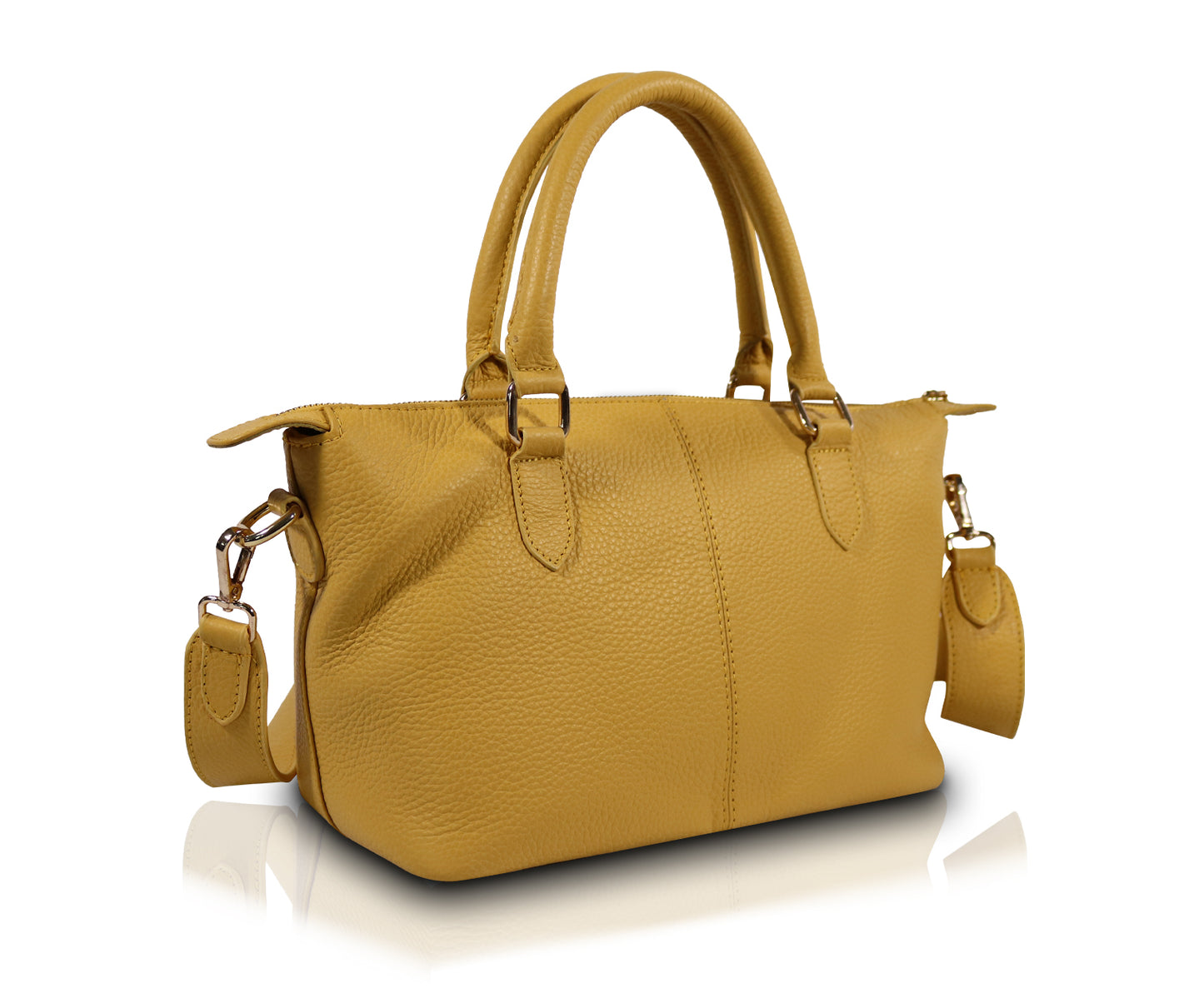 Leather Satchel Bag - Mustard