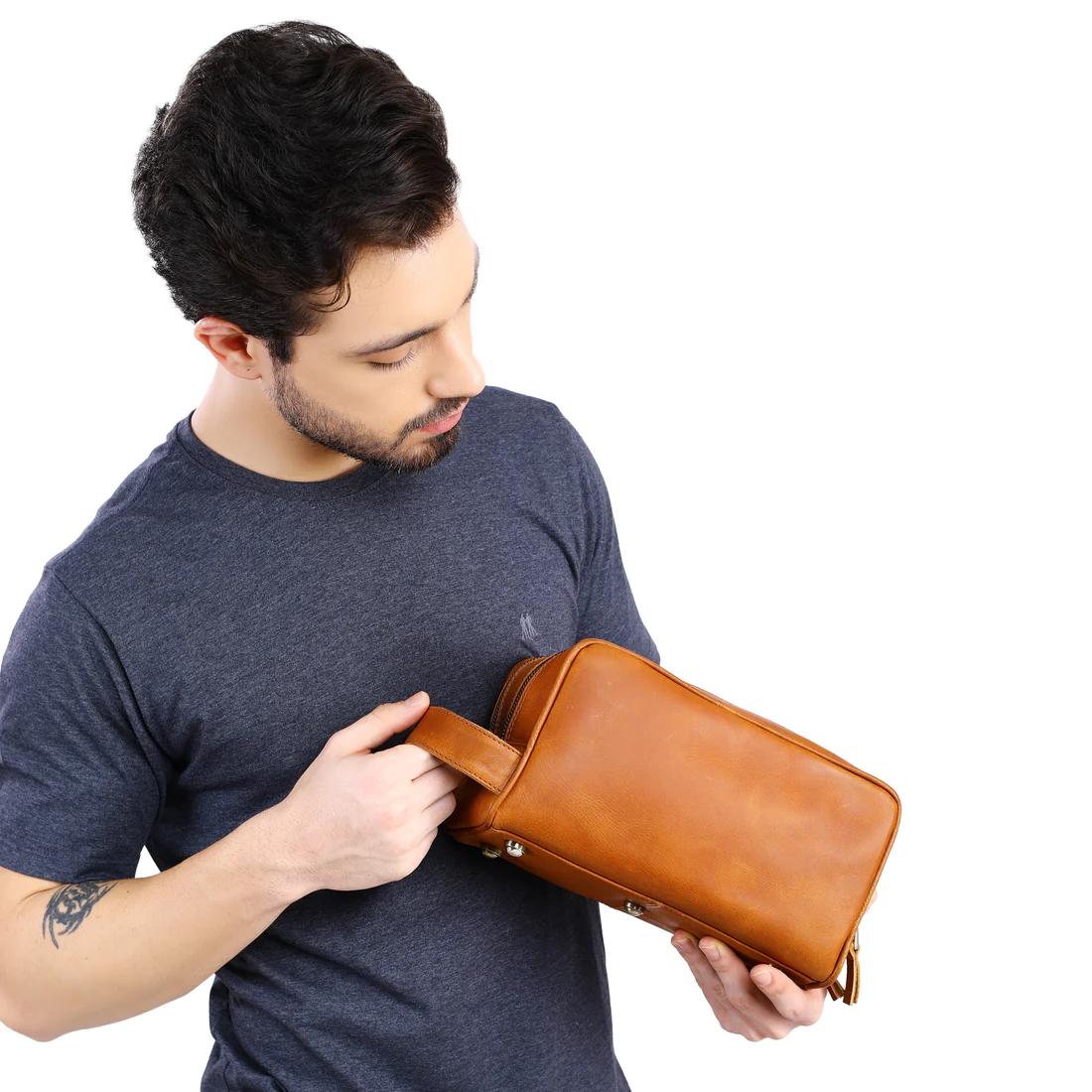 Leather Double Section Toiletry Bag | DB