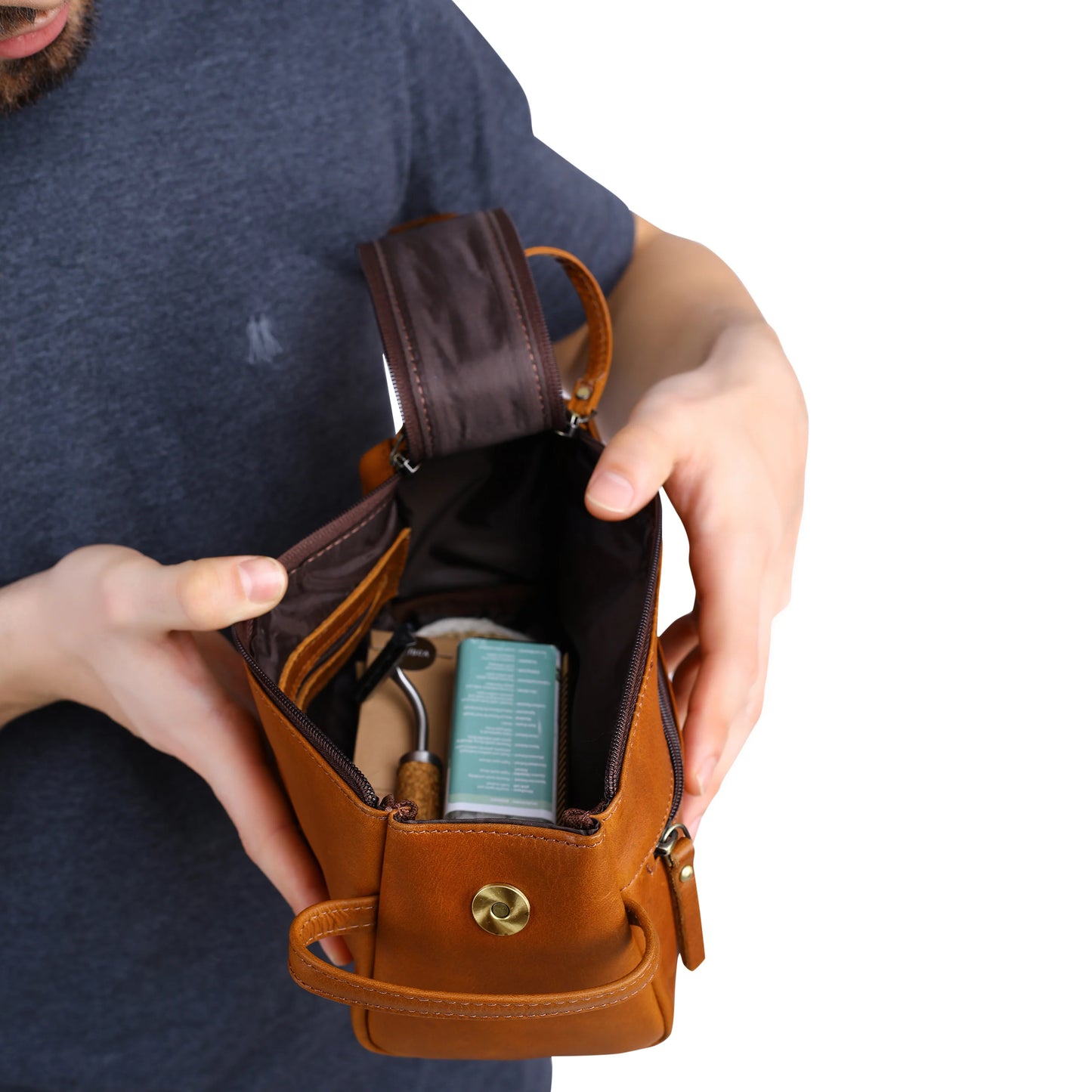 Mens Leather Multi Zipper Bag