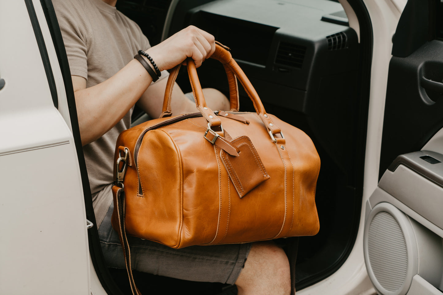 Personalized Leather Duffle Bag - Small