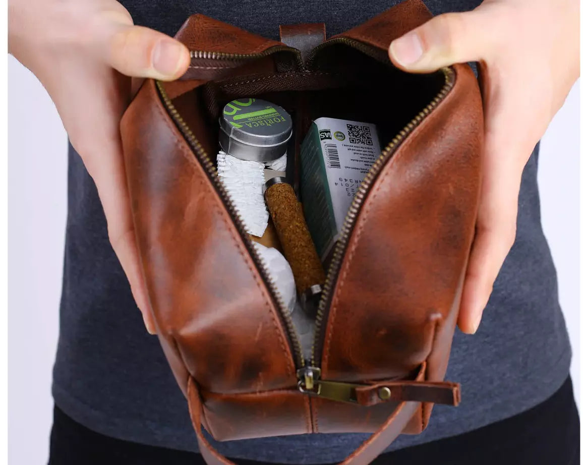 Mens Leather Toiletry Bag