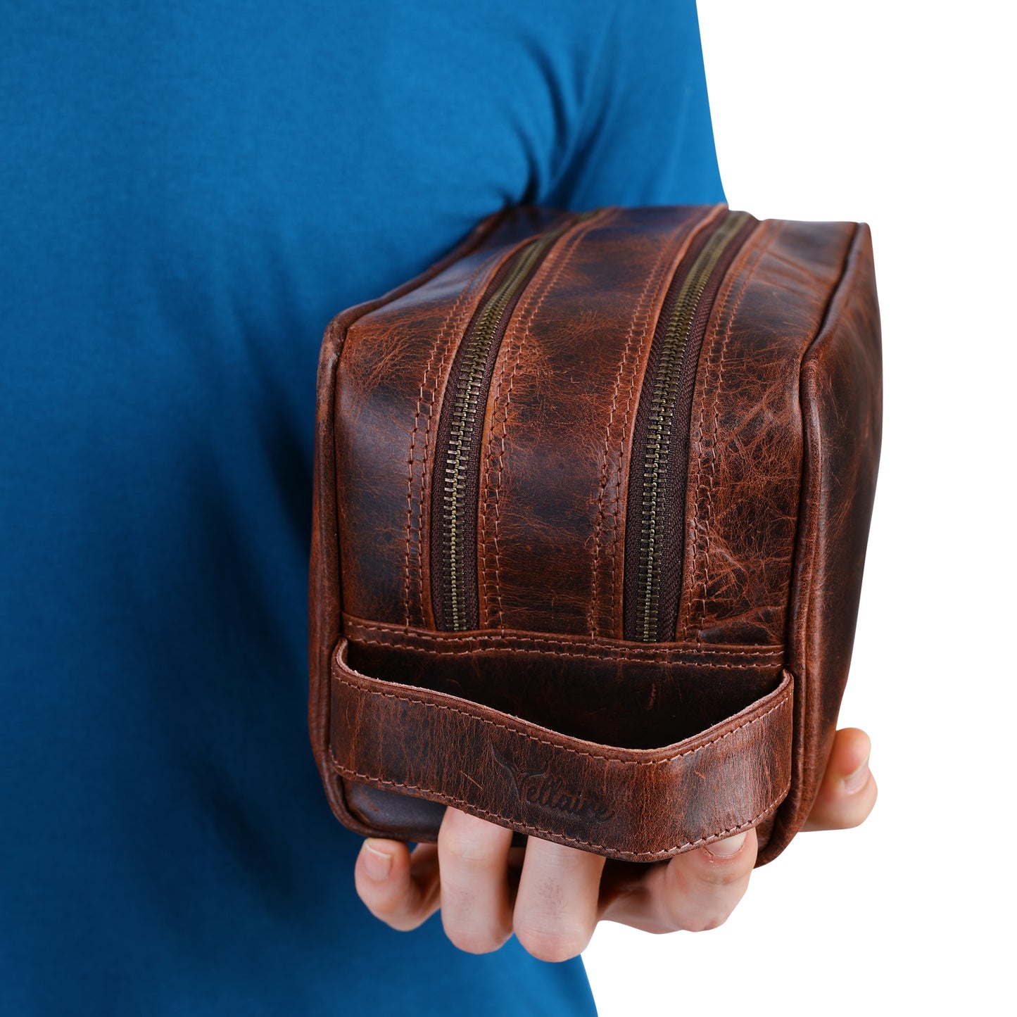 Personalized Leather Double Section DOPP Bag