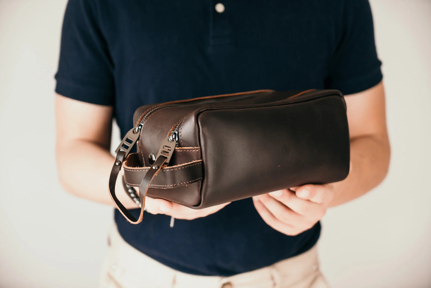 Mens Leather Double Zipper Bag