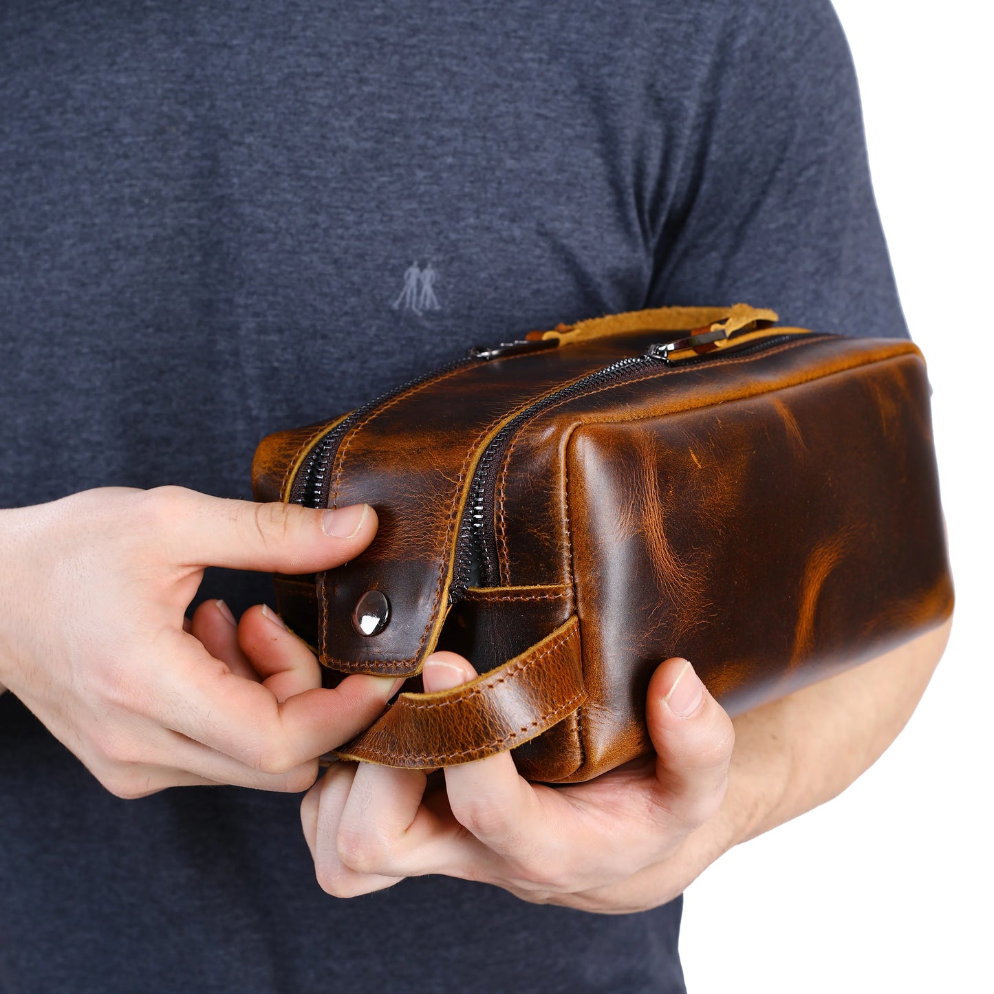 Mens Leather Double Zipper Bag