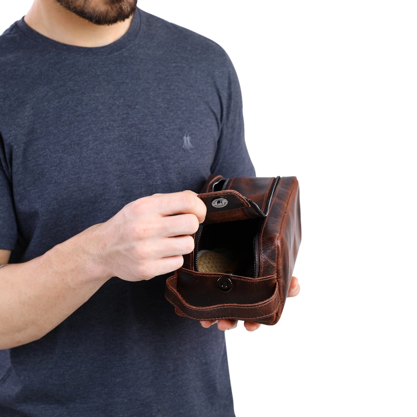 Mens Leather Double Zipper Bag