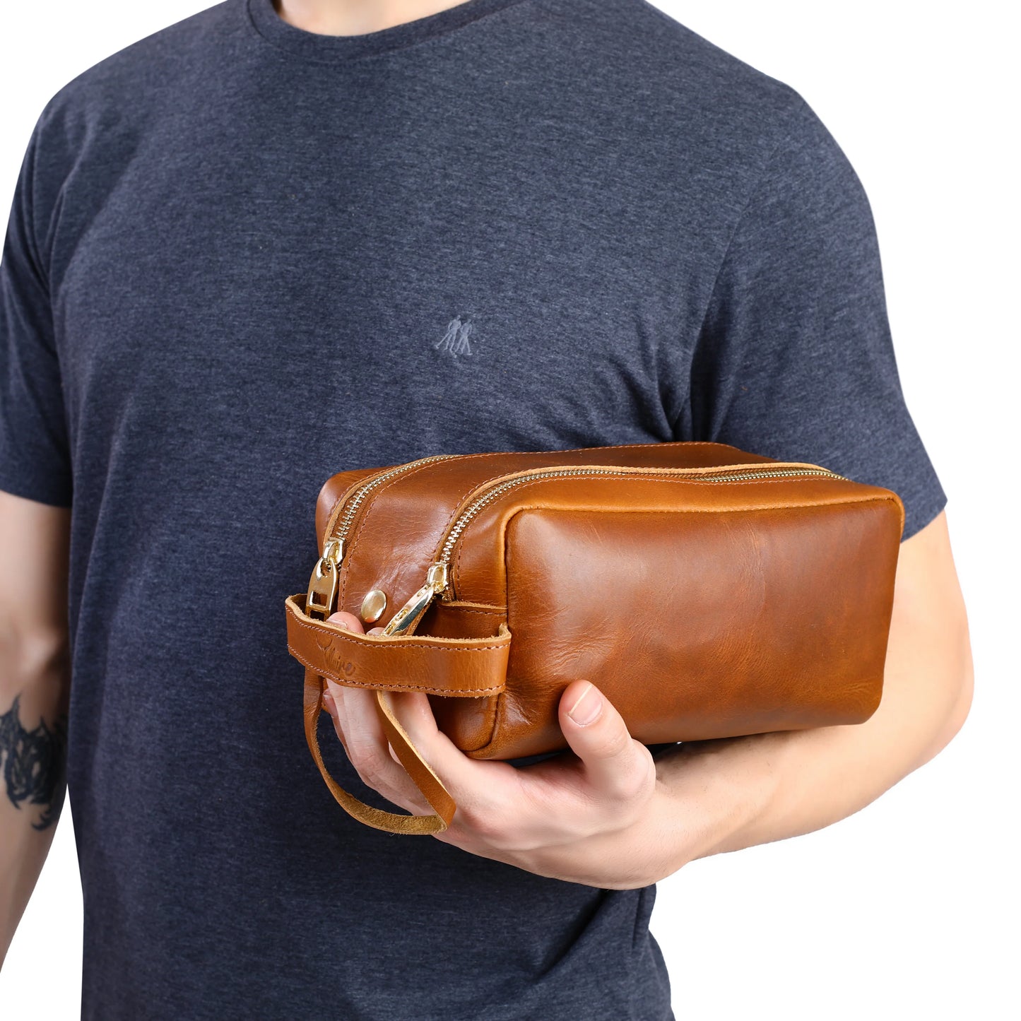 Mens Leather Double Zipper Bag