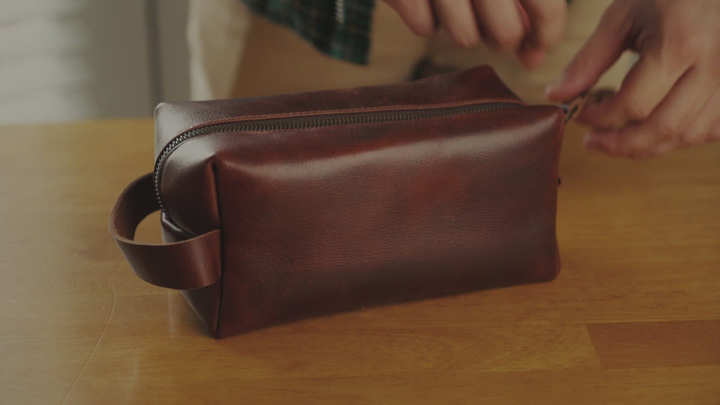 Load and play video in Gallery viewer, Mens Leather Toiletry Bag | DB