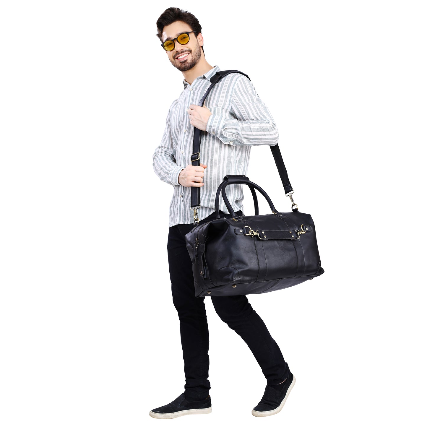 Leather Side Punch Duffle Bag | B