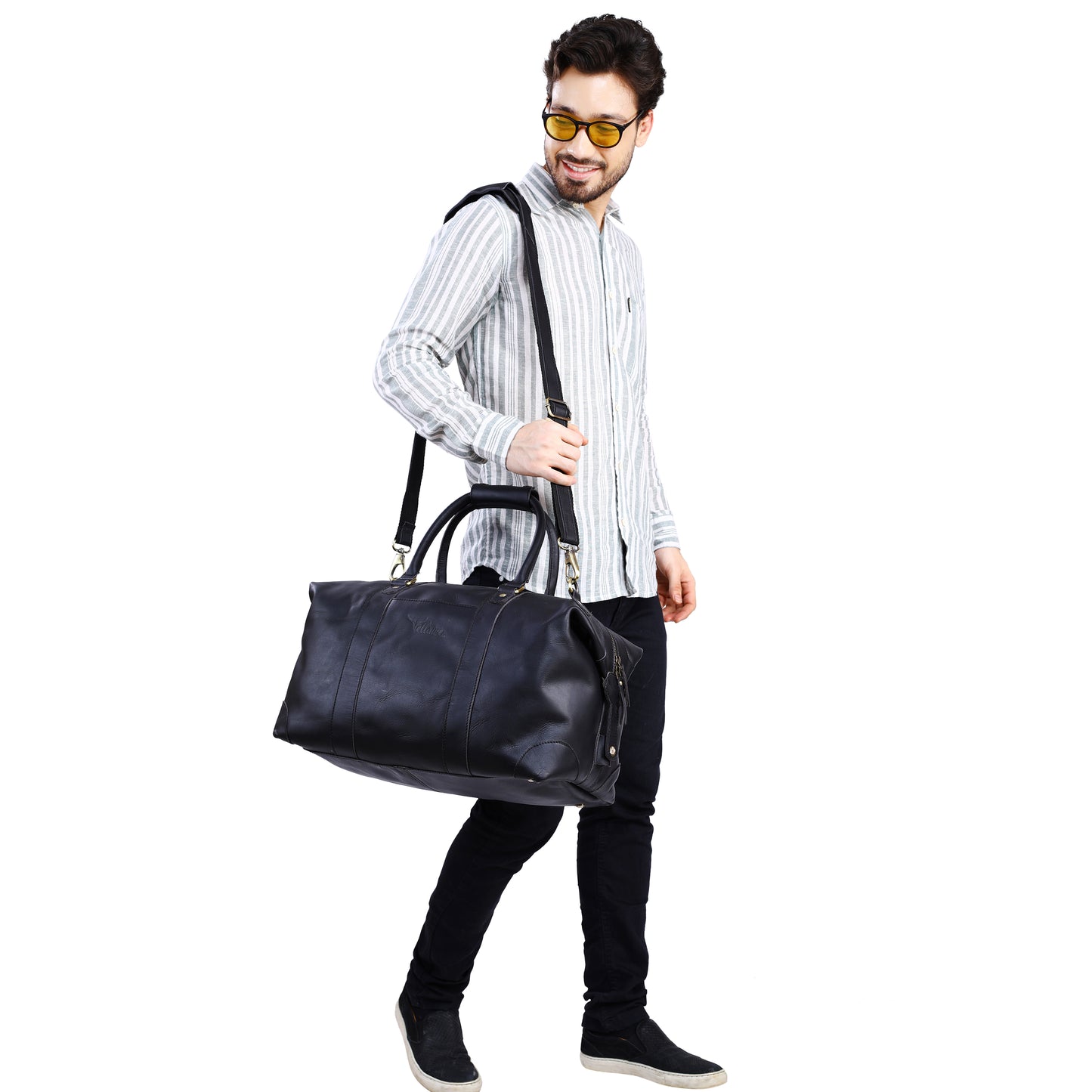 Leather Side Punch Duffle Bag | B