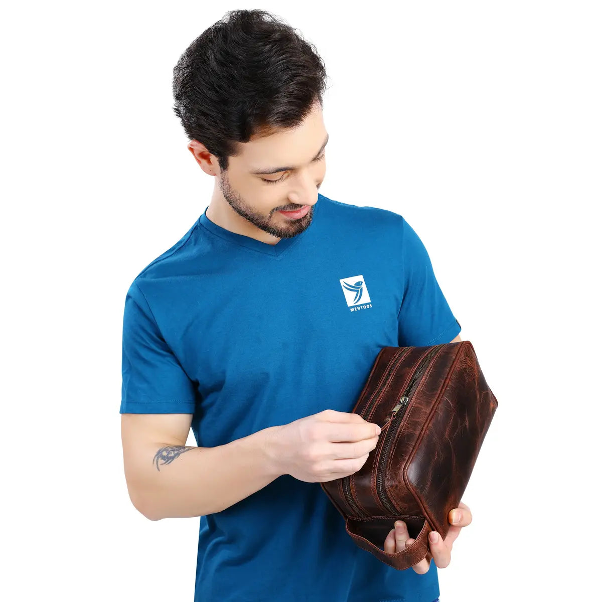 Mens Double Section Leather Toiletry Bag