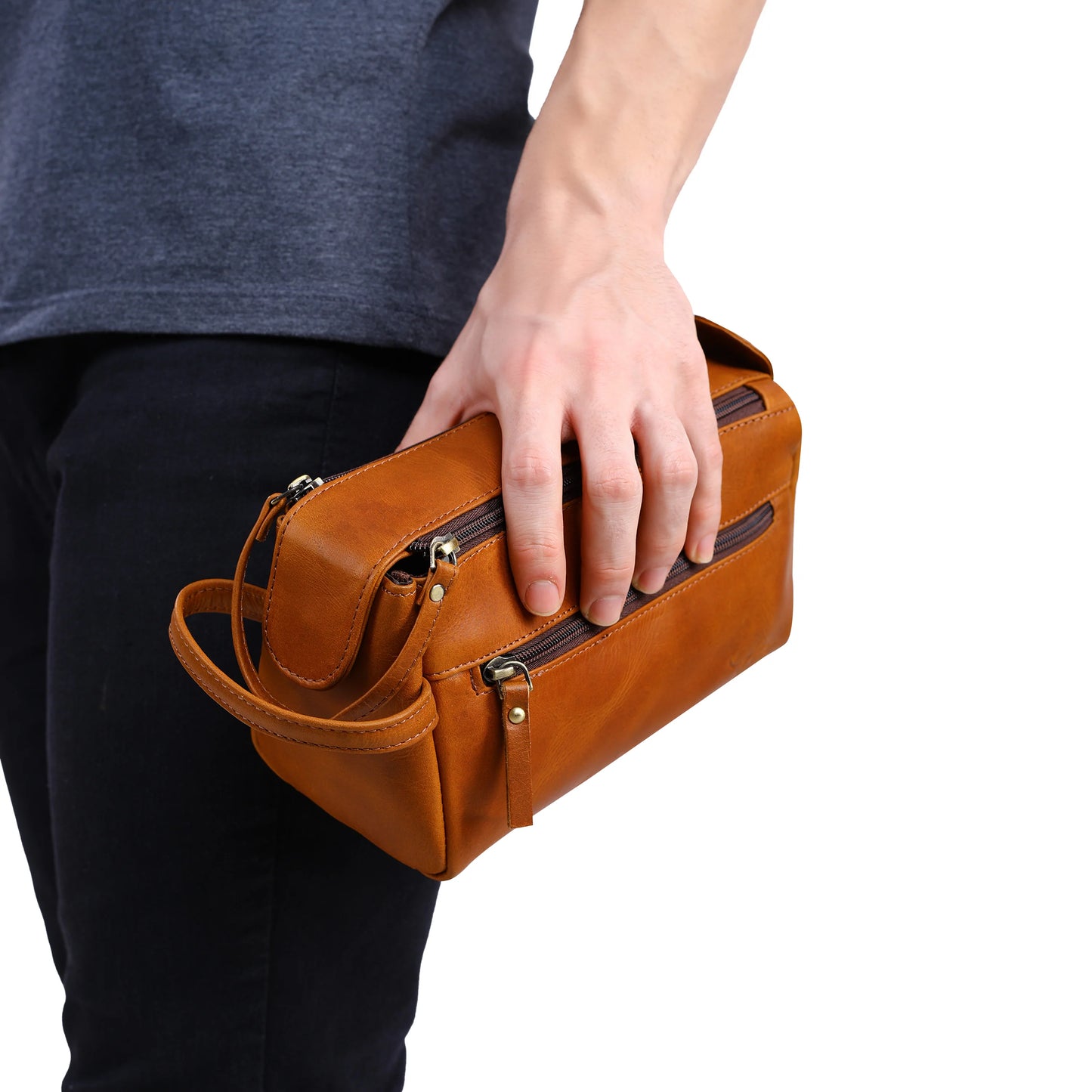 Mens Leather Multi Zipper Bag