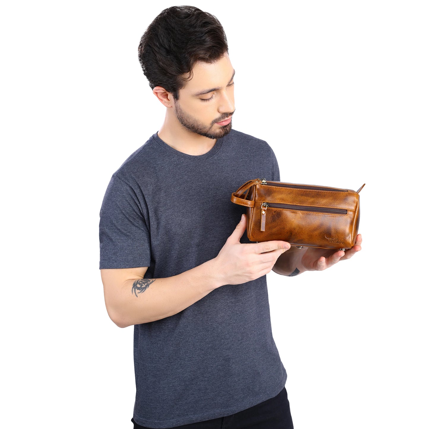 Mens Leather Multi Zipper Bag