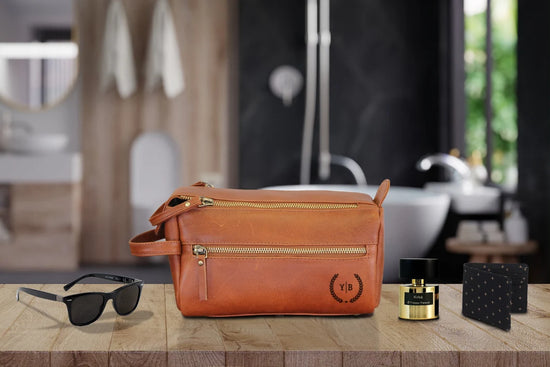 Load image into Gallery viewer, Leather Toiletry Multi zipper Bag | Light Brown
