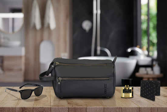 Leather Toiletry Multi zipper Bag | Black