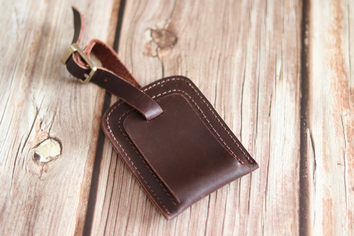 Leather Luggage Tag - Dark Brown