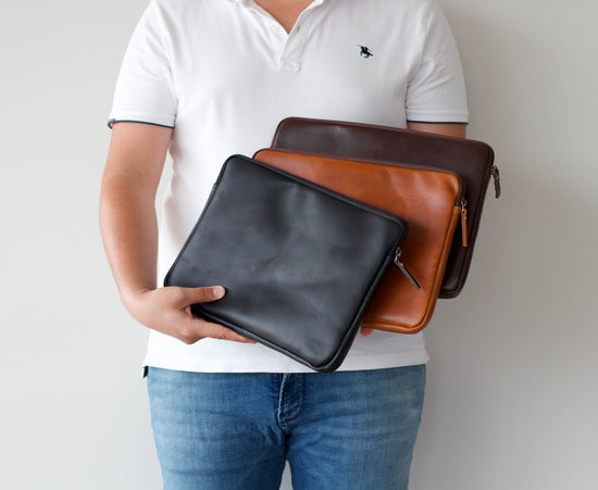 Personalized Leather Laptop Case - Black