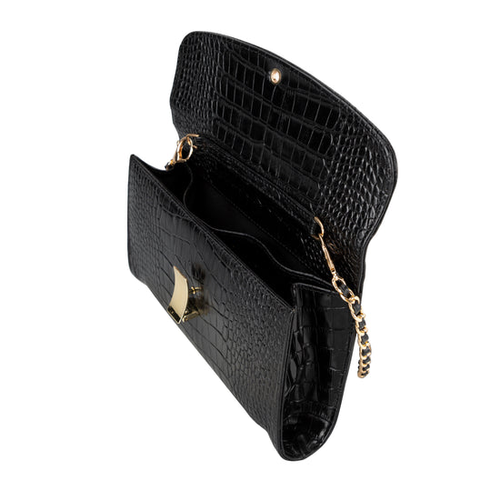 Molly Women Clutch Bag - Black Croco