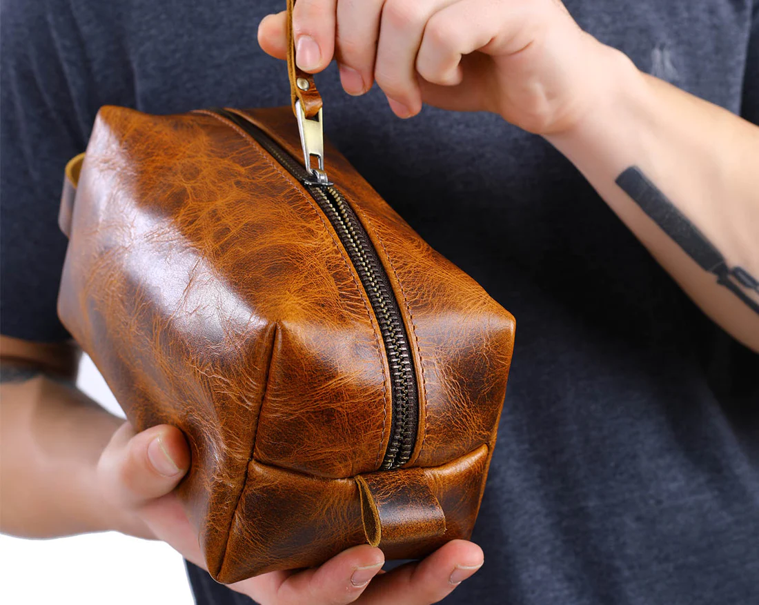 Mens Leather Toiletry Bag | Light Brown