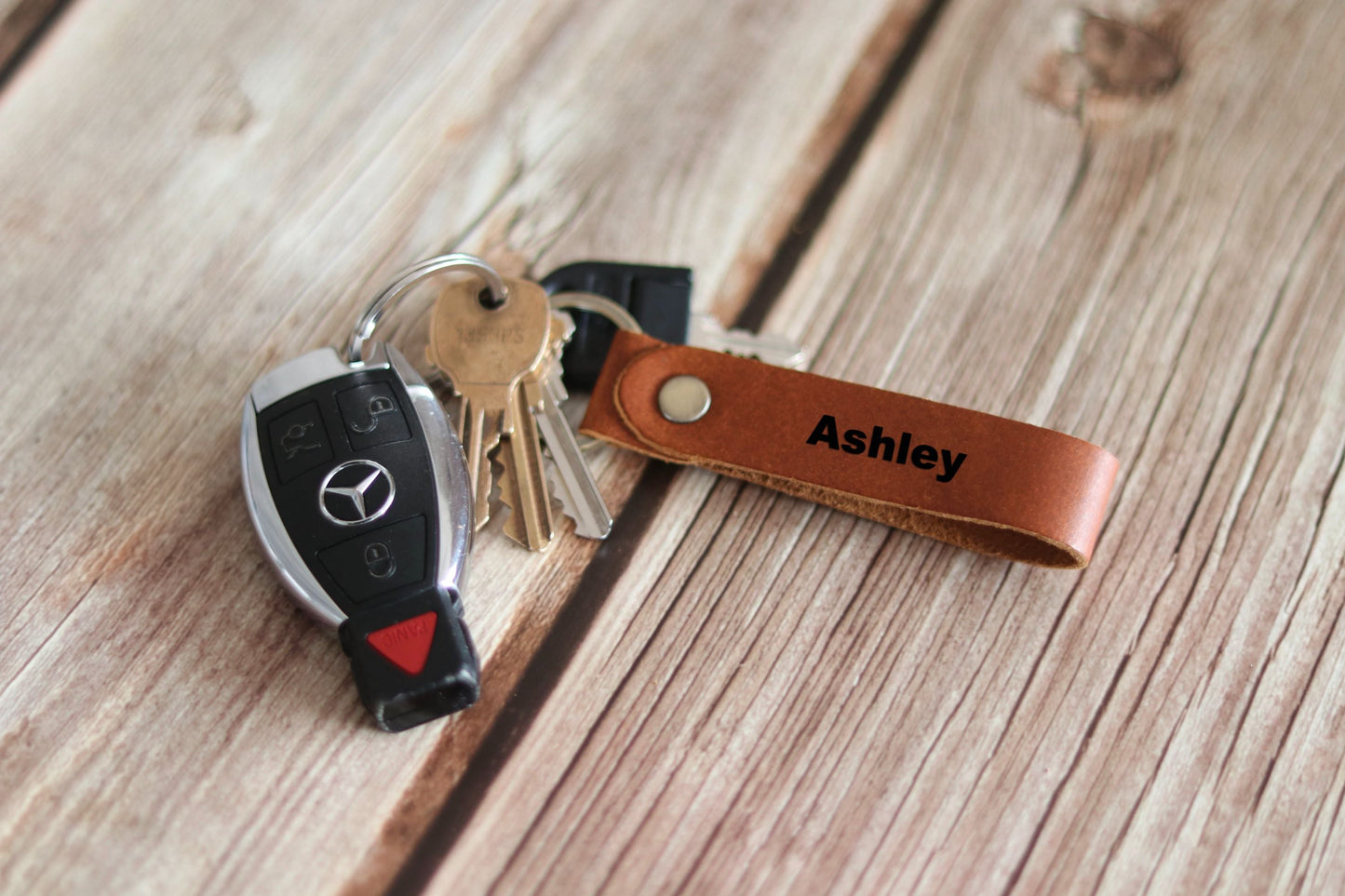 Leather Keychain - Light Brown