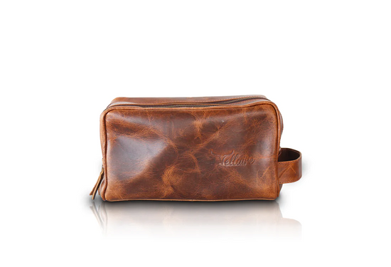 Leather Double Section Toiletry Bag | Black