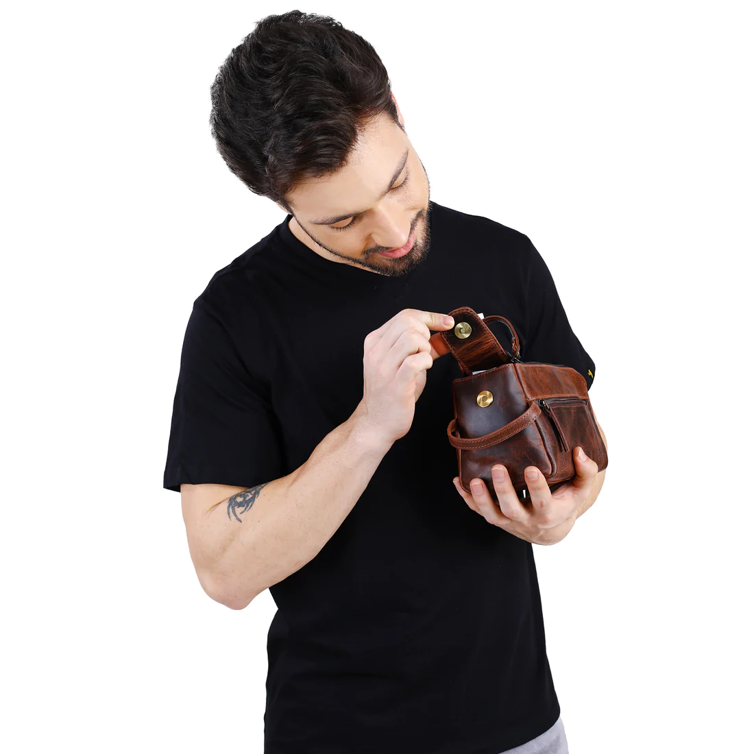 Load image into Gallery viewer, Leather Toiletry Multi zipper Bag | Dark Brown
