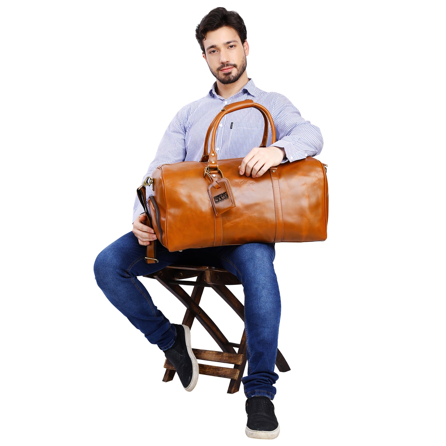 Leather Luggage Tag - Light Brown