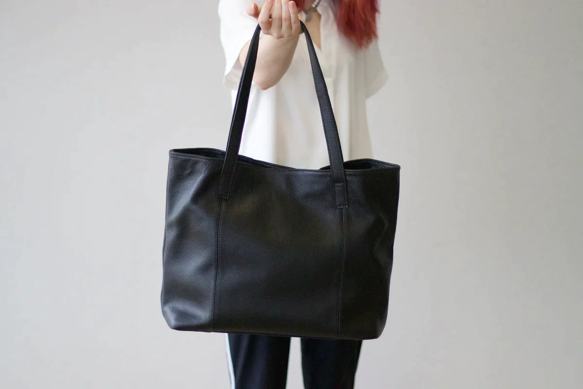 Leather NDM Tote Bag - Black