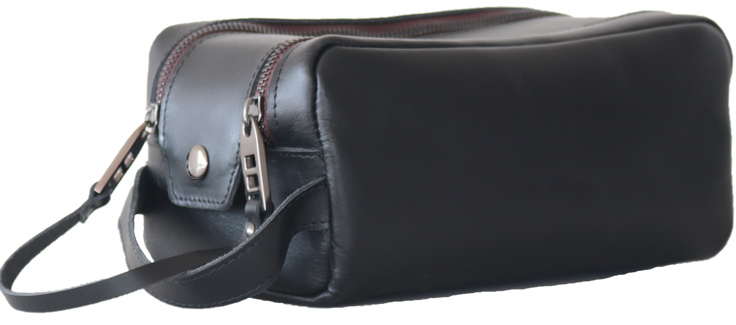Leather Toiletry Double Zipper Bag | Dark Brown