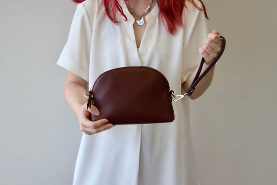 Leather Eclipse Crossbody Bags - Camel