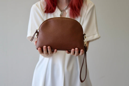 Leather Eclipse Crossbody Bags - Camel