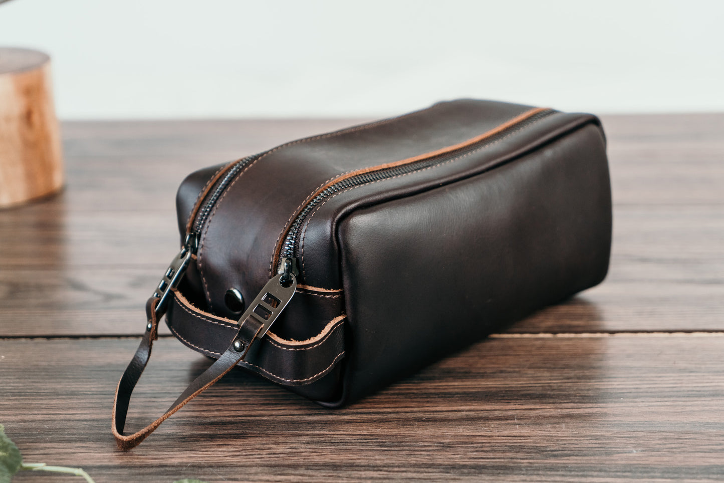 Load image into Gallery viewer, Leather Toiletry Double Zipper Bag | Black
