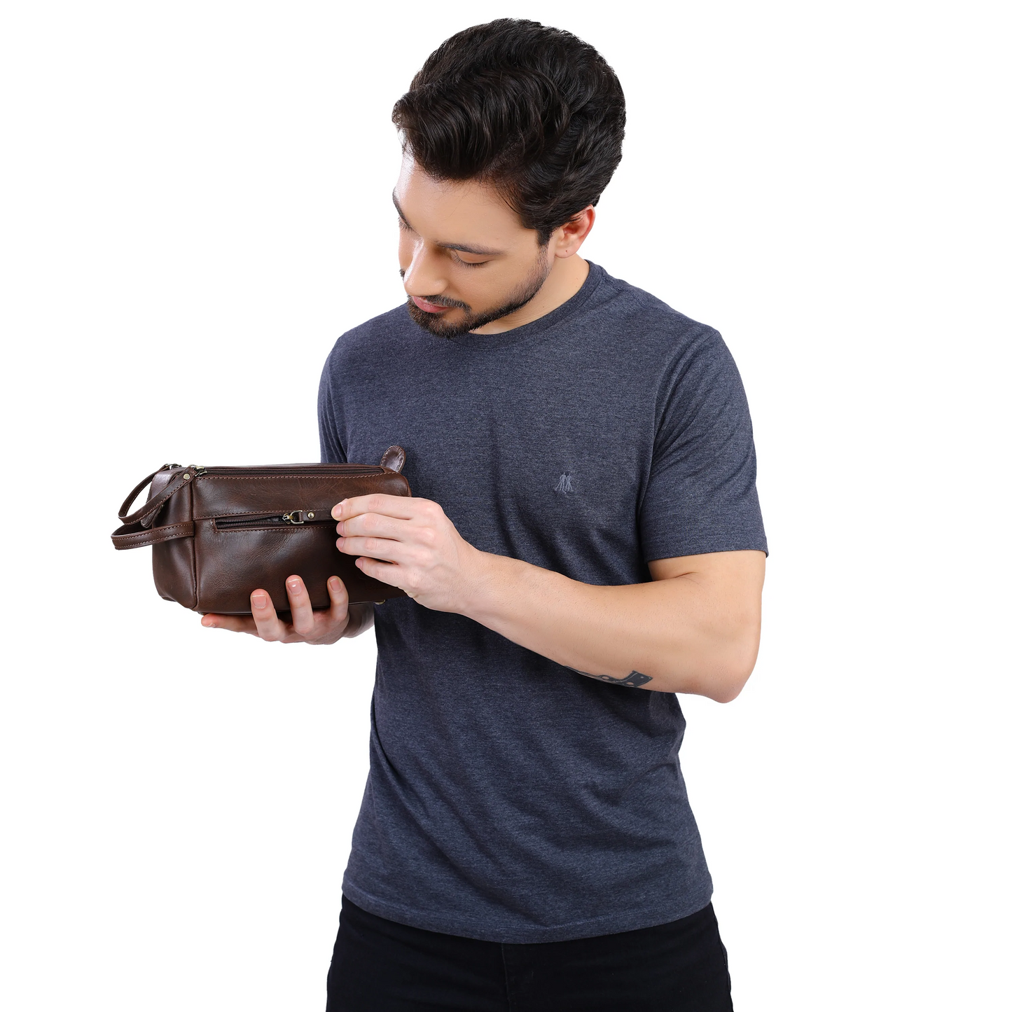 Load image into Gallery viewer, Leather Toiletry Multi zipper Bag | Light Brown
