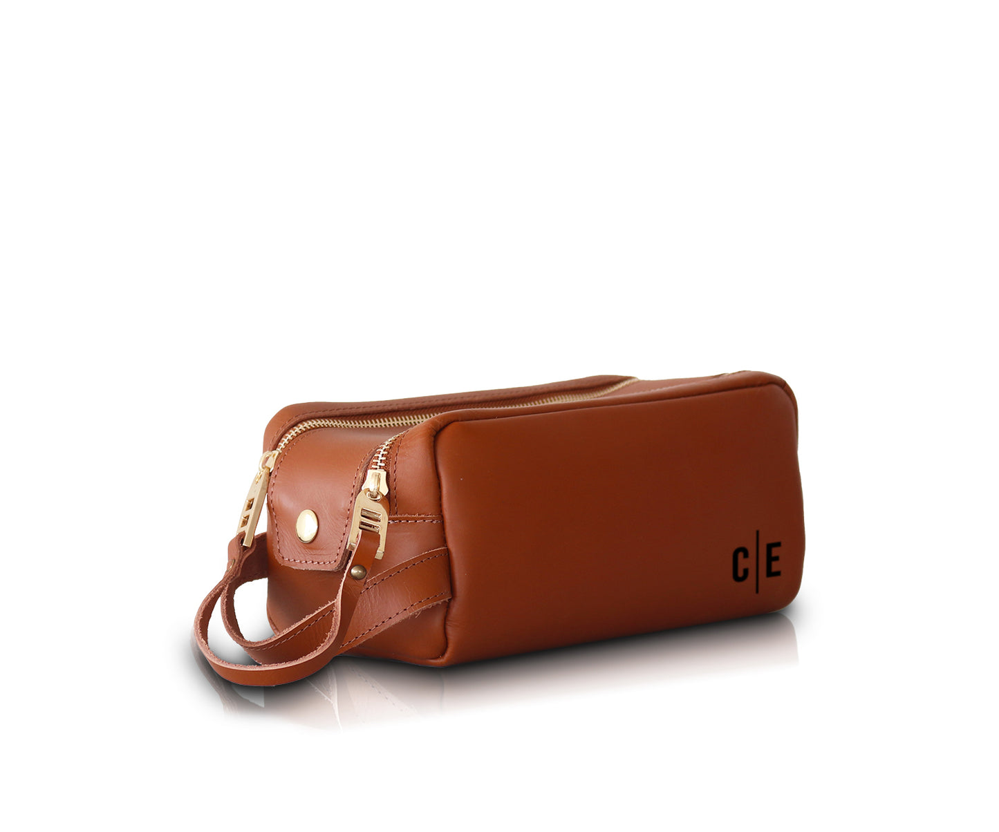 Leather Toiletry Double Zipper Bag | Light Brown