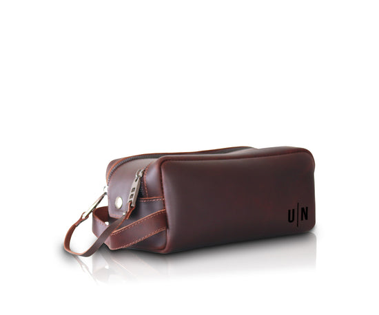 Leather Toiletry Double Zipper Bag | Light Brown