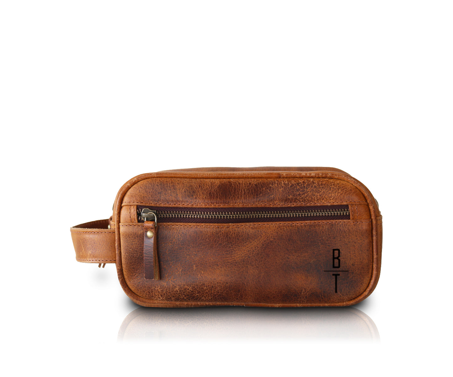 Load image into Gallery viewer, Leather Front Zipper Toiletry Bag | Light Brown
