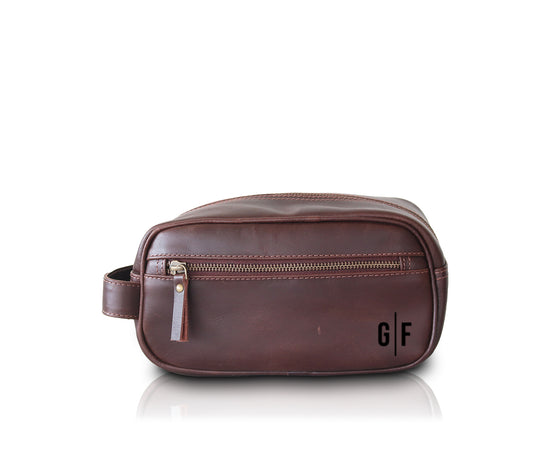 Leather Front Zipper Toiletry Bag | Black