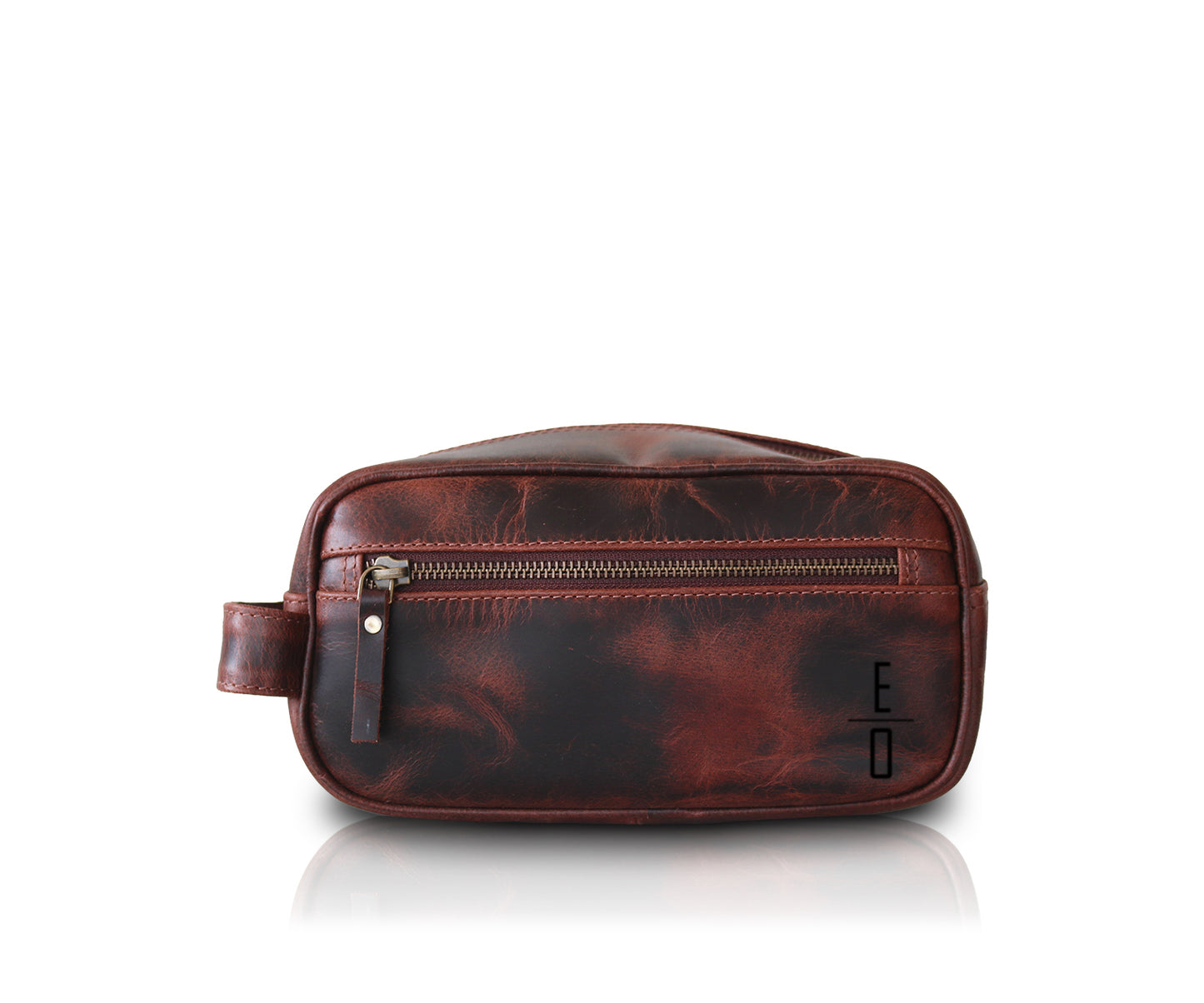 Leather Front Zipper Toiletry Bag | Light Brown
