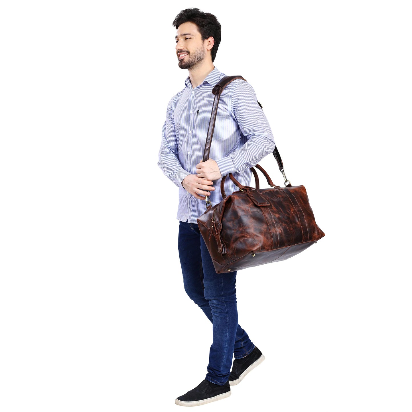 Leather Side Punch Duffle Bag | Light Brown