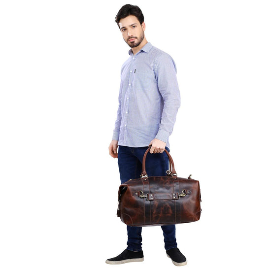 Load image into Gallery viewer, Leather Side Punch Duffle Bag | Light Brown
