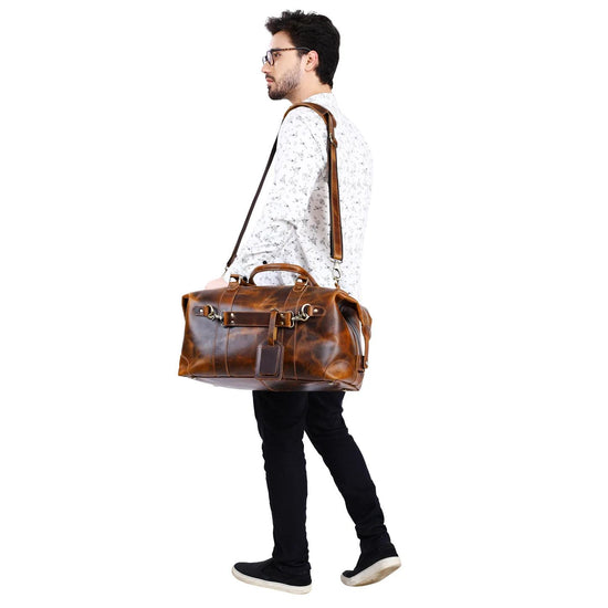 Leather Side Punch Duffle Bag | Light Brown